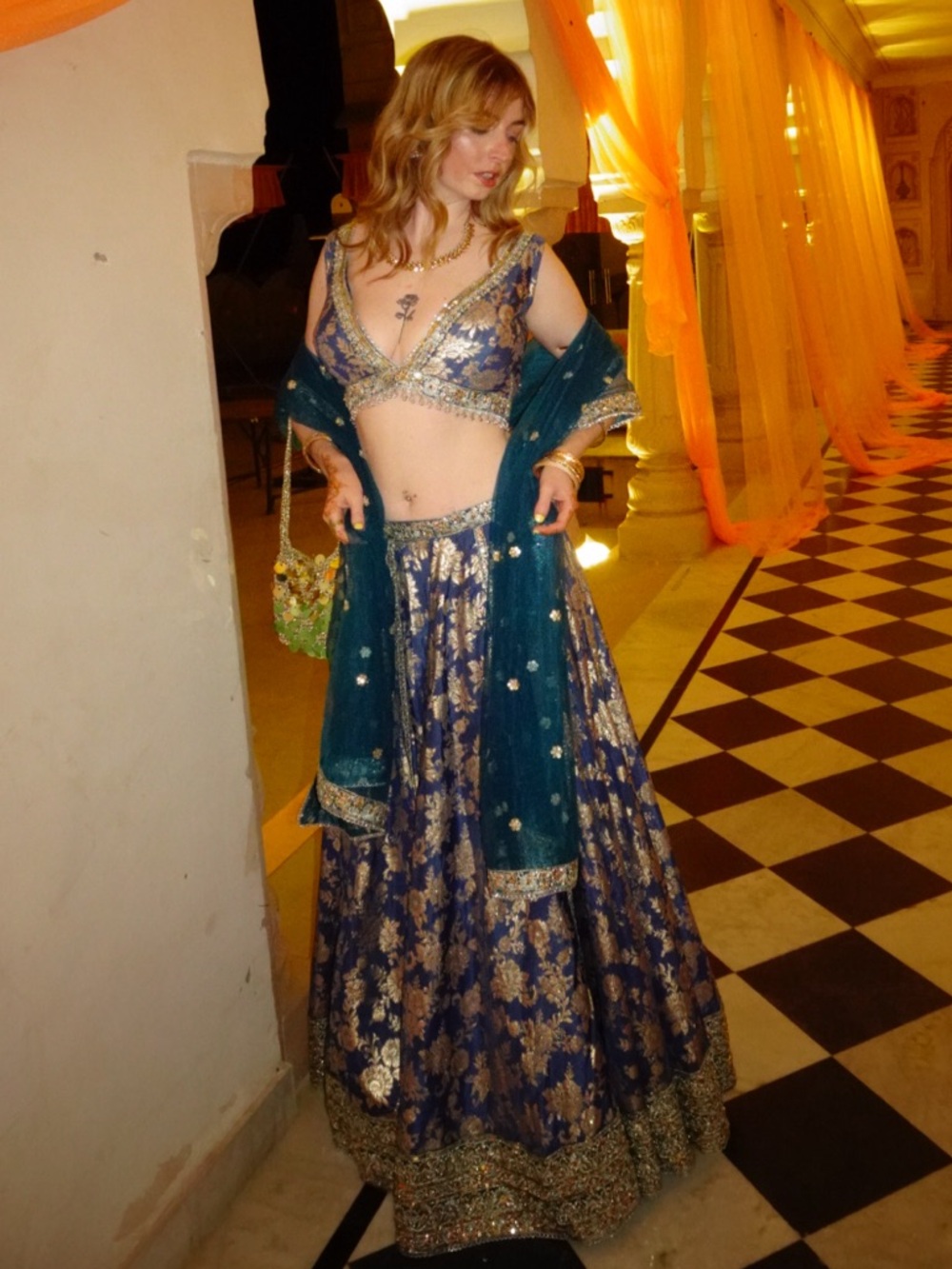 Lashkaraa Blue Embroidered Brocade Lehenga - S